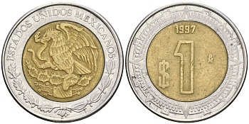 Мексика 1 песо 1997 Mo KM 603 биметалл 4364-454