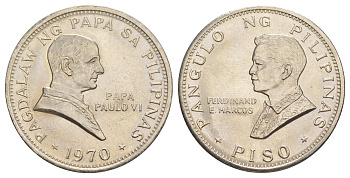 Филиппины 1 писо 1970 Визит Папы Павла VI KM 202 никель UNC 1082-4-24