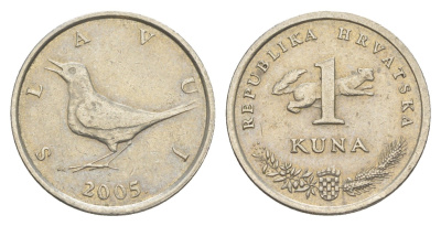 Хорватия 1 куна 2005 западный соловей, легенда на хорватском KM 9.1 медь цинк никель 4161-327