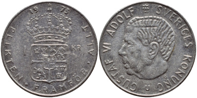 Швеция 1 крона 1973 Густав VI Адольф (1950-1973) KM 826а медь плакированная медно-никелем 4395-1125