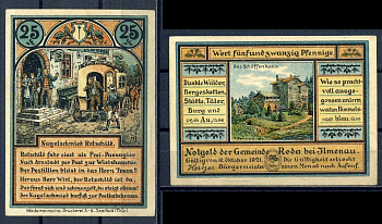 Рода-бей-Ильменау (Тюрингия,Германия) 25 пфеннигов 1921 бумага aUNC 7556-1-4-1