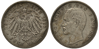 Бавария 5 марок 1898 D, Отто (1886-1913) Weege 47, J. 46, KM 512.1 серебро 3711-1421