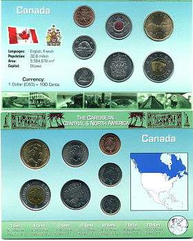 КАНАДА НАБОР ИЗ 7 МОНЕТ В КАРТОННОМ БУКЛЕТЕ 2002-2007 1 МОНЕТА БИМЕТАЛЛ UNC 06-081-53