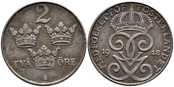 Швеция 2 эре 1948 Густав V (1907-1950) KM 811 железо 4390-534