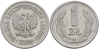 Польша 1 злотый 1966 MW KM 49.1 алюминий    4187-355