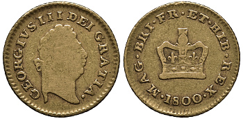 Великобритания 1/3 гинеи 1800 Георг III (1760-1820) Spink 3738 золото 00-000-00