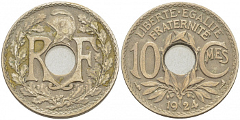 ФРАНЦИЯ 10 САНТИМОВ 1924 ТИП ЛИНДАЙЁ KM 866а, LE FRANC 138.10 медно-никель 4402-751