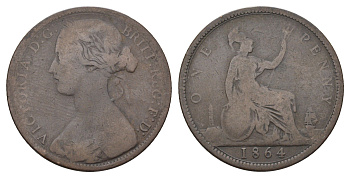 Великобритания 1 пенни 1864 Виктория (1837-1901), редкий год KM 749.2, Spink 3954 бронза 4661-334