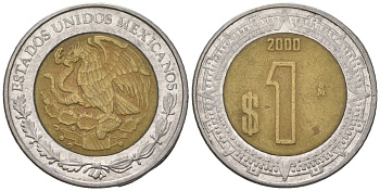 Мексика 1 песо 2000 Mo KM 603 биметалл 4591-151