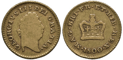 Великобритания 1/3 гинеи 1800 Георг III (1760-1820) Spink 3738 золото 00-000-00