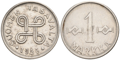 ФИНЛЯНДИЯ 1 МАРКА 1956 KM 38а железо плакированное никелем 192-1213