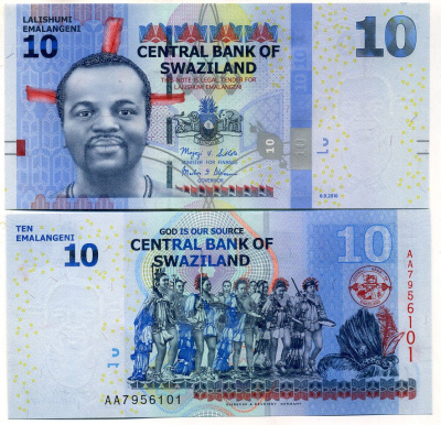 Свазиленд 10 емалангени 2010 король Мсвати III, принцессы на Нквале (церемонии вступления на престол) Pick 36 a бумага UNC (пресс) 448-130-3