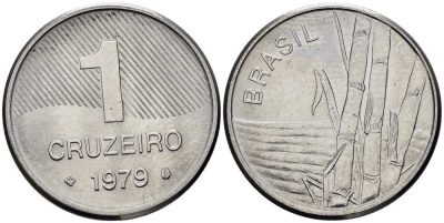 Бразилия 1 крузейро 1979 сахарный тростник KM 590 нержавеющая сталь 4516-517
