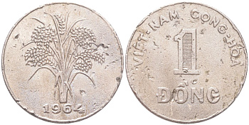 Вьетнам 1 донг 1964 KM 7 медно-никель 4614-433