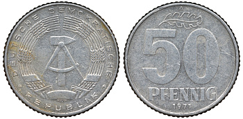 ГДР 50 пфеннигов 1971 A KM 12.2 алюминий 62-653