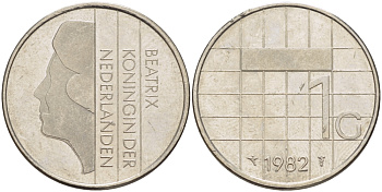 Нидерланды 1 гульден 1982 Беатрикс (1980-2013) KM 205 никель 31-923