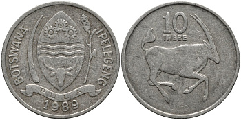 Ботсвана 10 тхебе 1989 антилопа оракс KM 5 медно-никель 4579-754