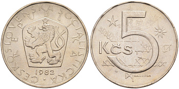 Чехословакия 5 крон 1982 KM 60 медно-никель 216-214