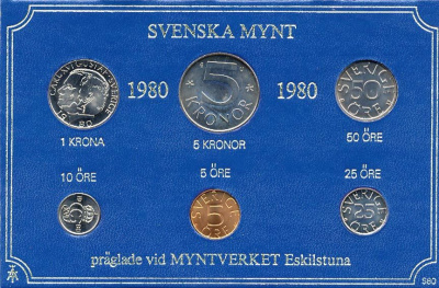 ШВЕЦИЯ НАБОР ИЗ 6 МОНЕТ 1980 04-062-233