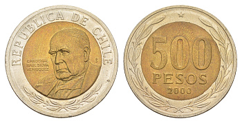 Чили 500 песо 2000 кардинал Рауль Сильва Энрикес (1907-1999) KM 235 биметалл UNC 4641-535