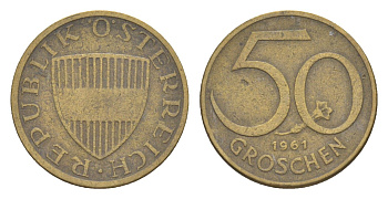 Австрия 50 грошей 1961 KM 2885 алюминиевая бронза 4136-1166