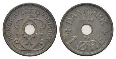 Дания 1 эре 1928 N, Кристиан X (1912-1947) KM 826 бронза 4701-557