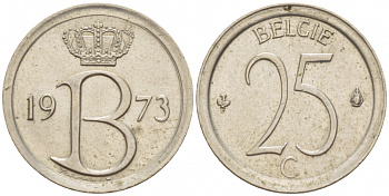 БЕЛЬГИЯ 25 САНТИМОВ 1973 BELGIE KM 154.1 медно-никель UNC 3996-1133