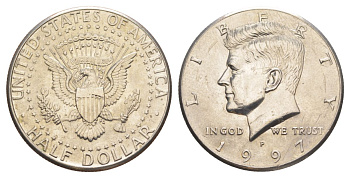 США 1/2 доллара (50 центов) 1997 P, Джон Кеннеди KM A202b медь плакированная медно-никелем aUNC 4517-842