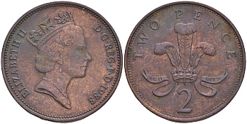 Великобритания 2 пенса 1988 Елизавета II (1952-2022) KM 936, Spink 4376 (C3) бронза 4561-554
