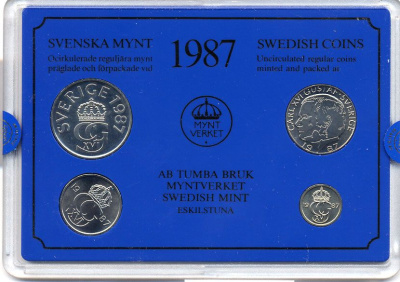 Швеция набор монетного двора из 4 монет 1987 в пластике, Карл XVI Густав (1973- ) KM MS43 UNC 4-3-7-157