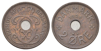 Дания 2 эре 1929 N, Кристиан X (1912-1947) KM 827 бронза 4701-734
