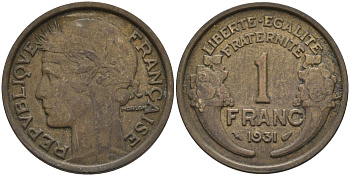 Франция 1 франк 1931 тип Morlon KM 885, Le Franc 219.2 алюминиевая бронза 4116-1217