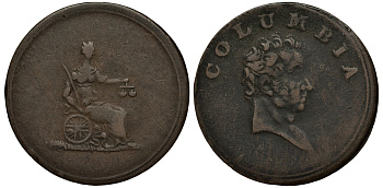 Колумбия жетон 1800-ые император, фемида, Колумбийский фартинг медь 272-613