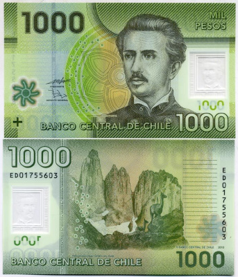 Чили 1000 песо 2010 Игнасио Каррера-Пинто Pick 161 пластик UNC (пресс) 447-87-2
