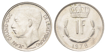 Люксембург 1 франк 1978 Великий герцог Жан (1964-2000) KM 55 медно-никель 4702-664