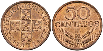Португалия 50 сентаво 1973 KM 596 бронза UNC 4126-554