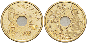 Испания 25 песет 1998 Сеута (Ceuta), Хуан Карлос I (1975-2014) KM 990 медь цинк никель 216-736