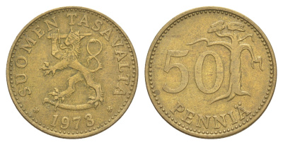 Финляндия 50 пенни 1973 KM 48 алюминиевая бронза 4648-454