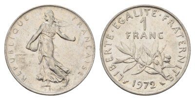 Франция 1 франк 1972 сеятель KM 925 никель 4673-1137