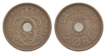 Дания 2 эре 1929 N, Кристиан X (1912-1947) KM 827 бронза 4639-739