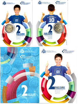 Сан-Марино 2 евро 2012 10 лет евро наличными, в оригинальном буклете KM 519 биметалл UNC 8-2-01-11