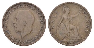 Великобритания 1/2 пенни 1935 Георг V (1910-1936) KM 837, Spink 4058 бронза    4660-556