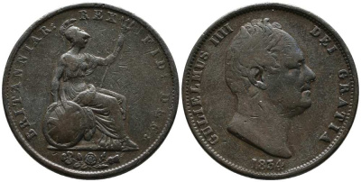 Великобритания 1/2 пенни 1834 Вильгельм IV (1830-1837) KM 706, Spink 3847 медь 1518-745