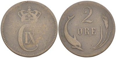 ДАНИЯ 2 ЭРЕ 1875 КРИСТИАН IX (1863-1906) KM 793.1 бронза 4544-721