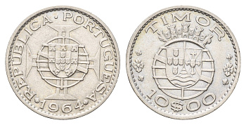 Португальский Тимор 10 эскудо 1964 год-тип KM 16 серебро 4671-833
