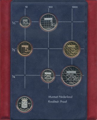 НИДЕРЛАНДЫ НАБОР ИЗ 6 МОНЕТ + ЖЕТОН 1992 В ОРИГИНАЛЬНОМ БУКЛЕТЕ, С СЕРТИФИКАТОМ PROOF 7-4-65