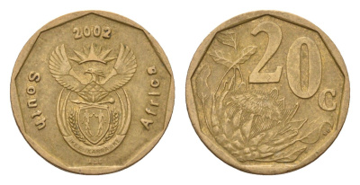 ЮАР 20 центов 2002 KM 270 сталь плакированный медью 188-1225