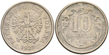 Польша 10 грошей 1992 MW KM 279 медно-никель    4136-948