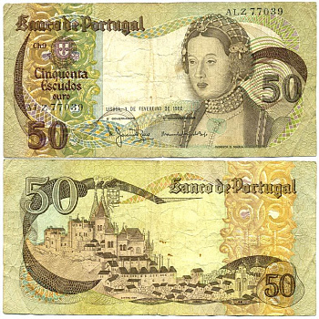 ПОРТУГАЛИЯ 50 ЭСКУДО 1980 1 ФЕВРАЛЯ 1980, МАРИЯ АДЕЛАИДА ПОРТУГАЛЬСКАЯ Pick 174b бумага 7547-21-2