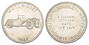 Германия жетон Shell - Знаменитые спортивные автомобили - MG TC Midget 1945 ND диаметр 29,6 мм, вес 9,8 гр сталь плакированная никелем 4175-846